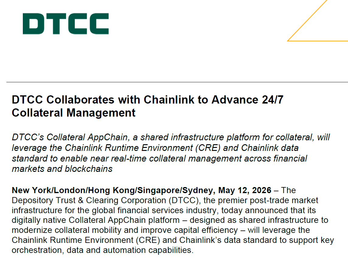 DTCC Adopsi Chainlink CRE, Appchain Agunan Real-Time Meluncur Kuartal IV
